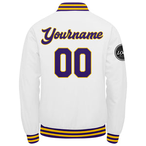 Chaqueta universitaria personalizada estilo Letterman para hombres-mujeres y jóvenes-color morado-blanco y amarillo