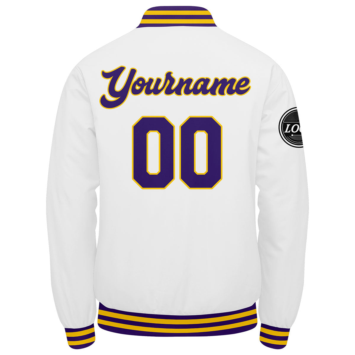 Chaqueta universitaria personalizada estilo Letterman para hombres-mujeres y jóvenes-color morado-blanco y amarillo