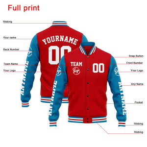 Chaqueta universitaria personalizada estilo Letterman para hombres-mujeres y jóvenes-color azul y rojo