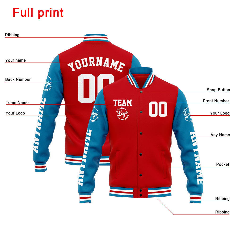 Chaqueta universitaria personalizada estilo Letterman para hombres-mujeres y jóvenes-color azul y rojo