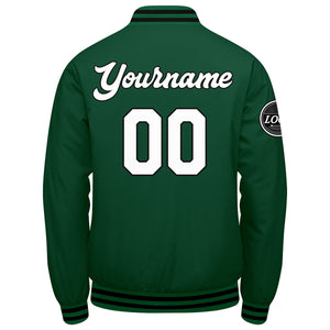 Chaqueta universitaria personalizada estilo Letterman para hombres-mujeres y jóvenes en verde-negro y blanco