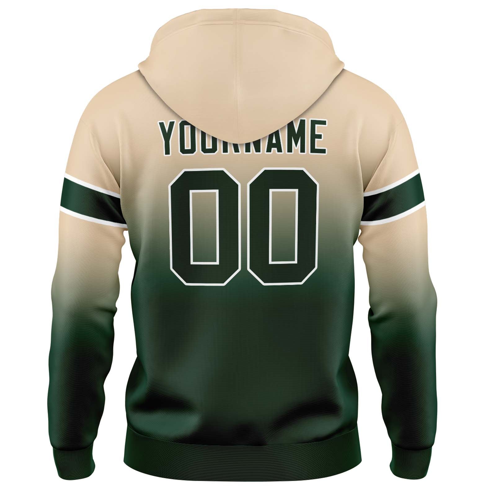 Sudadera con capucha personalizada con degradado para hombre-mujer-niña o niño Estampa tu logotipo-nombre o número Color caqui y verde oscuro