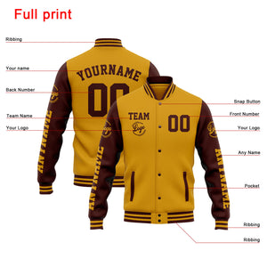 Chaqueta universitaria personalizada estilo Letterman para hombres-mujeres y jóvenes-color oro burdeos