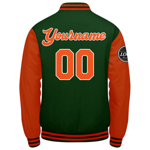 Chaqueta universitaria personalizada estilo Letterman para hombres-mujeres y jóvenes-color verde oscuro y naranja