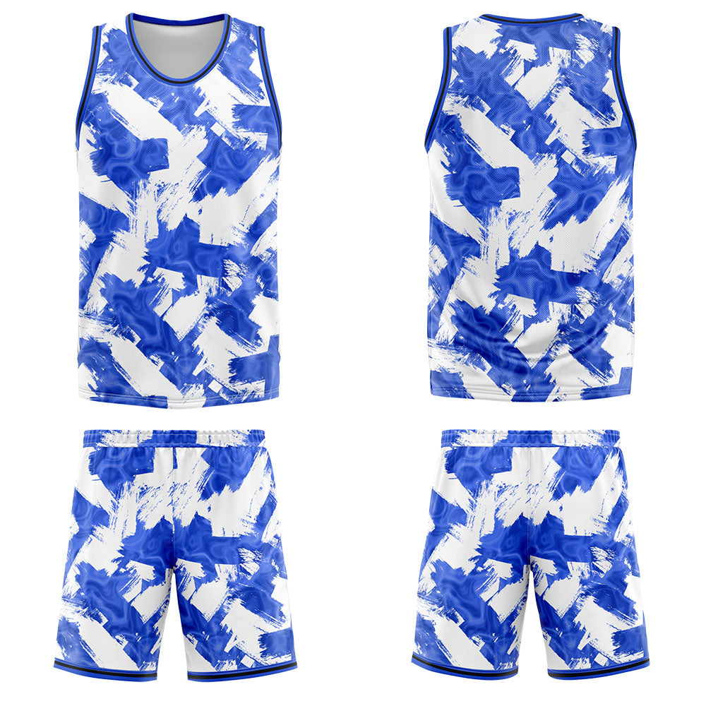 Uniforme de baloncesto personalizado azul y blanco con tu logotipo-nombre y número impresos
