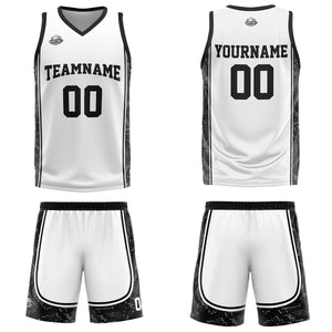 Uniforme de baloncesto personalizado blanco y negro con tu logotipo-nombre y número impresos