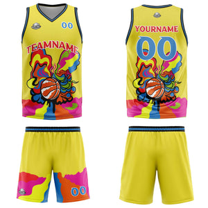 Uniforme de baloncesto amarillo personalizado con tu logotipo-nombre y número impresos