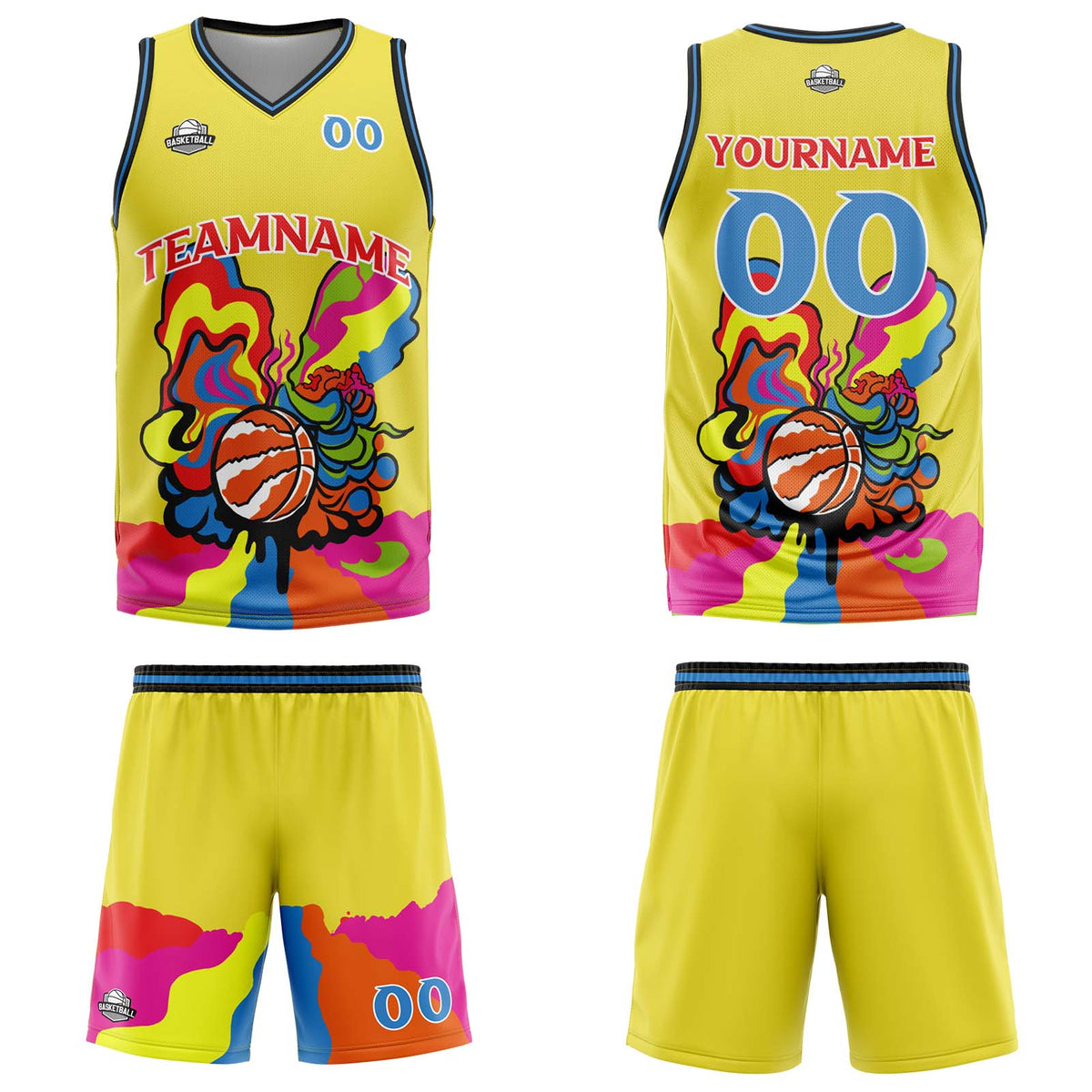 Uniforme de baloncesto amarillo personalizado con tu logotipo-nombre y número impresos