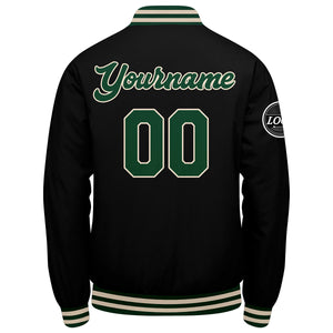 Chaqueta universitaria personalizada estilo Letterman para hombres-mujeres y jóvenes-color verde oscuro-negro y crema