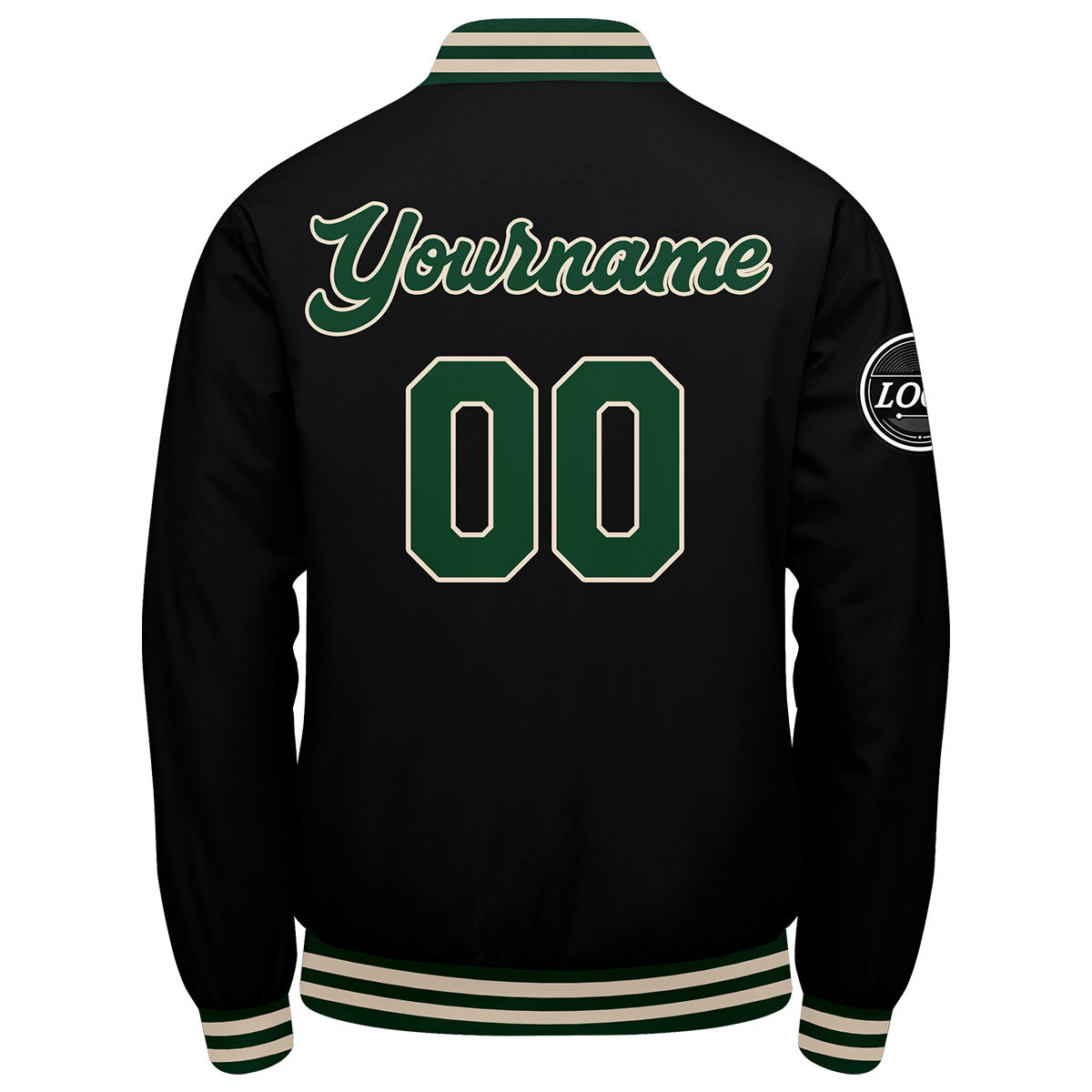 Chaqueta universitaria personalizada estilo Letterman para hombres-mujeres y jóvenes-color verde oscuro-negro y crema