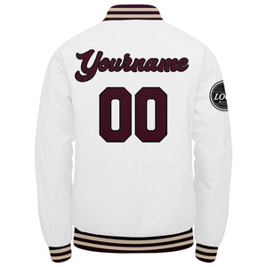 Chaqueta universitaria personalizada estilo Letterman para hombres-mujeres y jóvenes-color granate y blanco