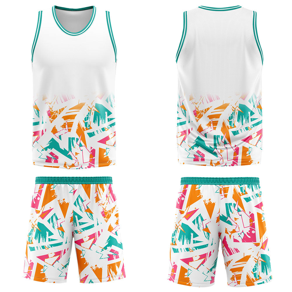 Uniforme de baloncesto personalizado en color blanco aguamarina con tu logotipo-nombre y número impresos