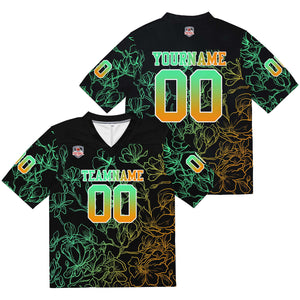 Camiseta de fútbol personalizada con nombre y número del equipo bordados y estampados en degradado verde y naranja