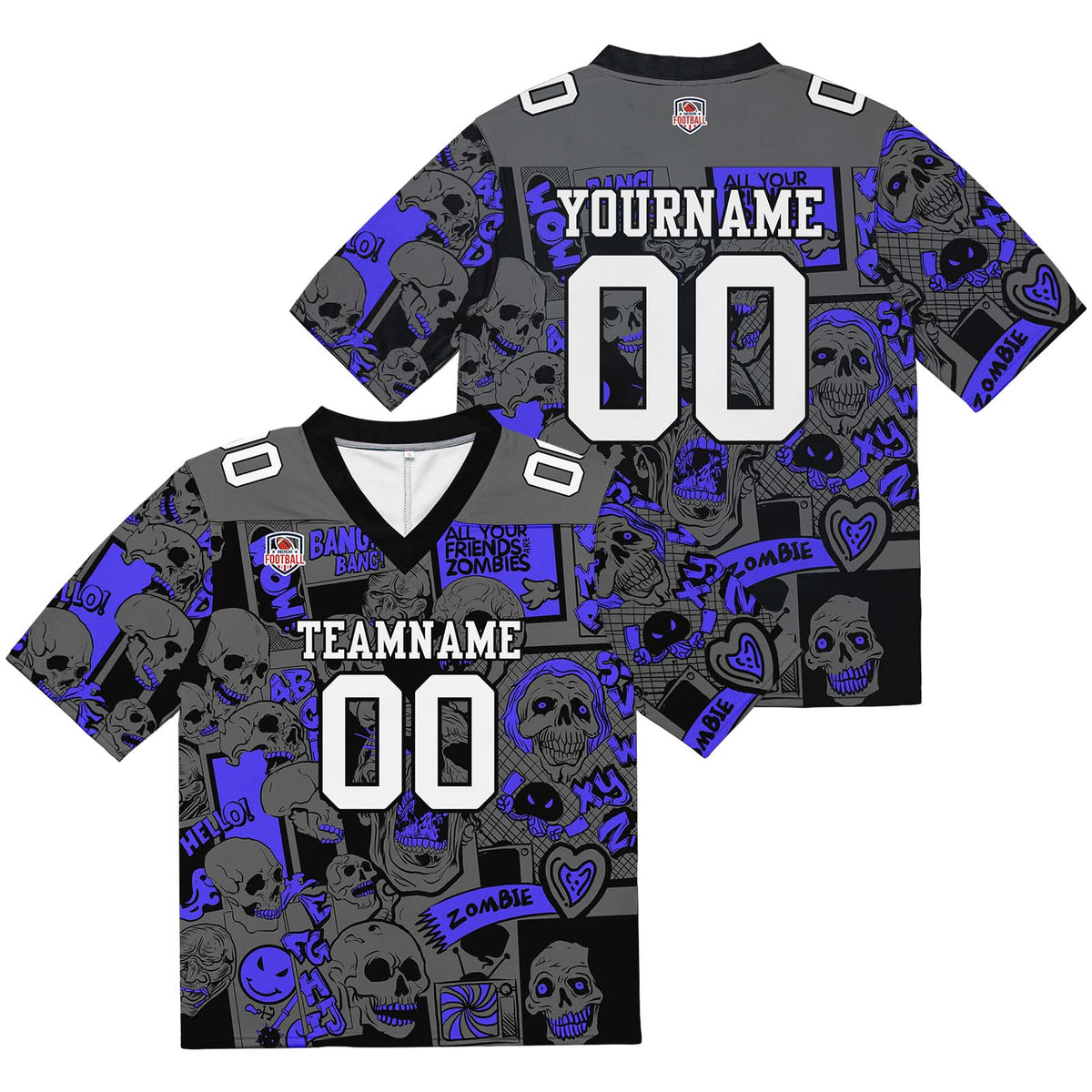 Camiseta de fútbol personalizada con nombre y número del equipo impresos y bordados-color azul