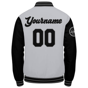 Chaqueta universitaria personalizada estilo Letterman para hombres-mujeres y jóvenes-color gris y negro