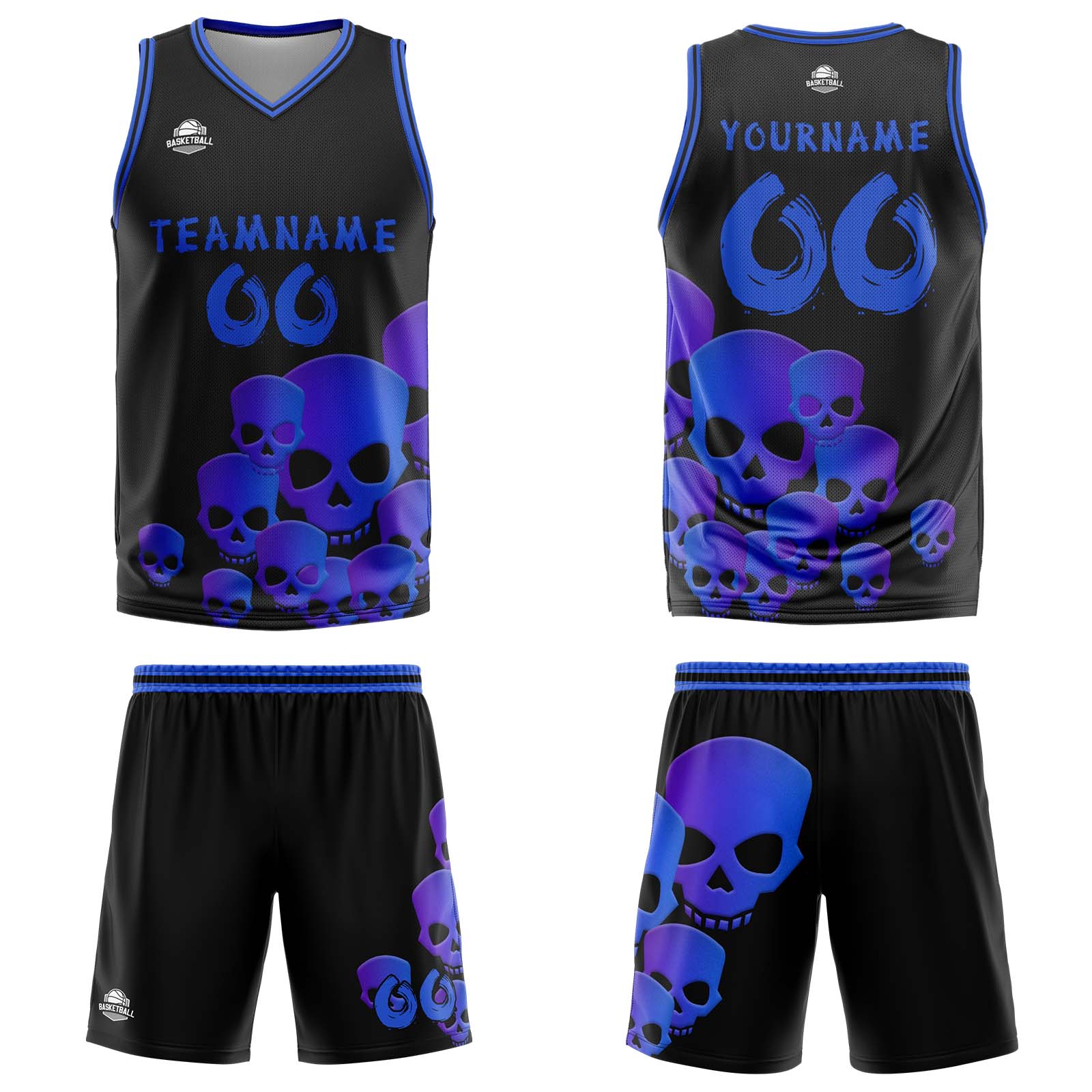 Uniforme de baloncesto azul fluido personalizado con tu logotipo-nombre y número impresos