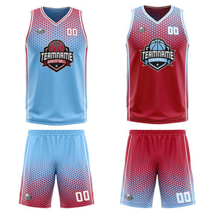 Traje de baloncesto reversible azul-rojo y blanco personalizado para adultos y niños