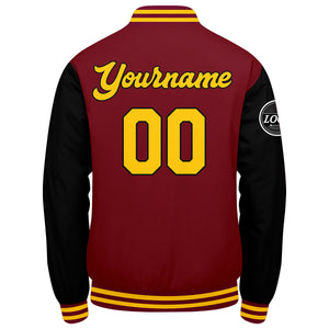 Chaqueta universitaria personalizada estilo Letterman para hombres-mujeres y jóvenes-color carmesí-negro y amarillo