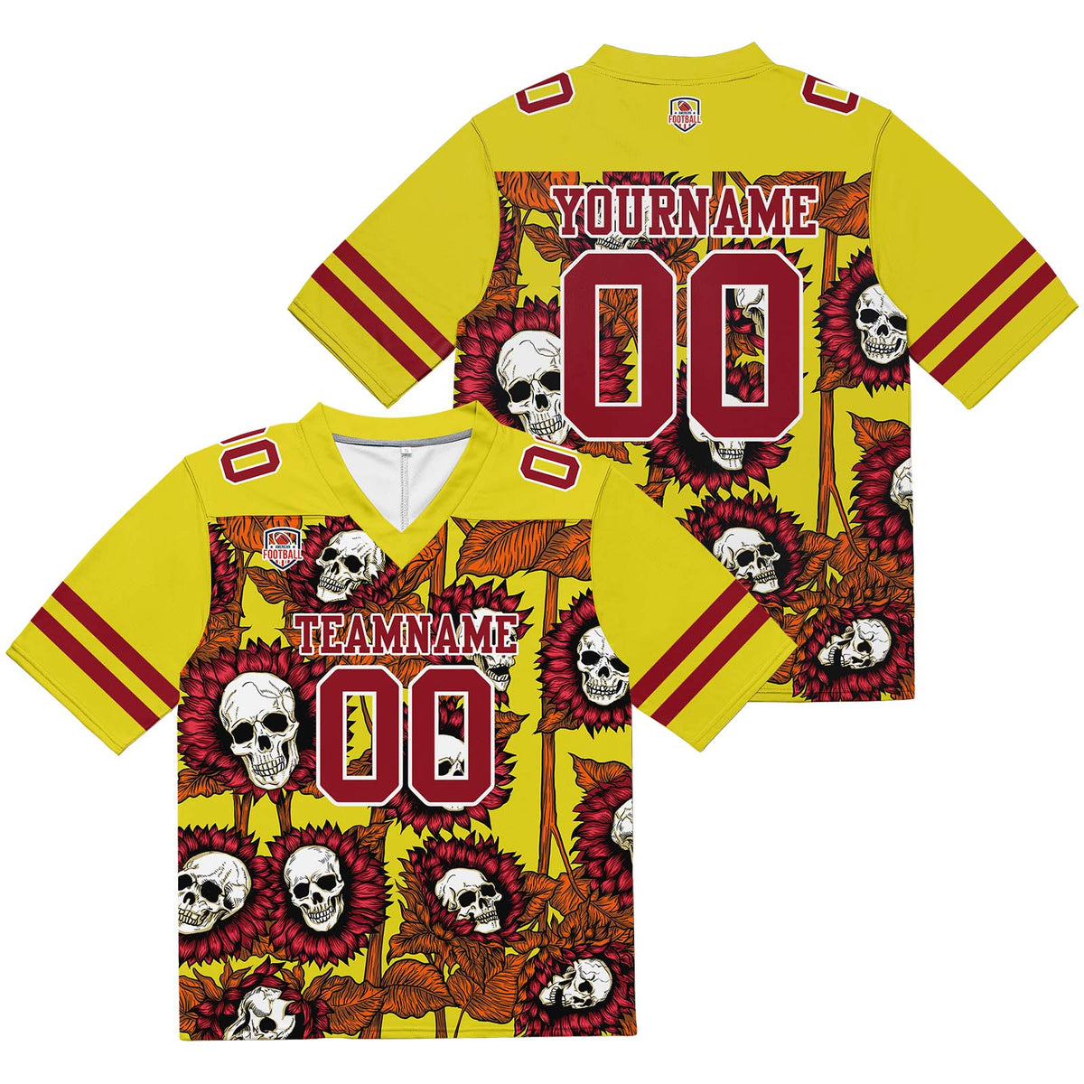 Camiseta de fútbol personalizada con nombre y número del equipo bordados y estampados -Amarillo girasol