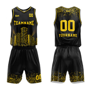Uniforme de baloncesto personalizado con vista nocturna negra-estampado con tu logotipo-nombre y número