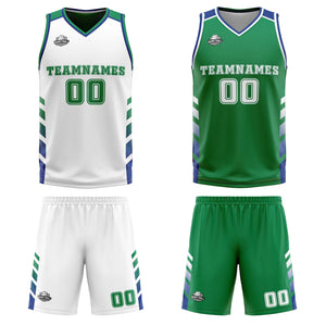 Traje de baloncesto reversible blanco y verde personalizado para adultos y niños