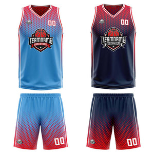 Traje de baloncesto reversible azul marino y rojo personalizado para adultos y niños