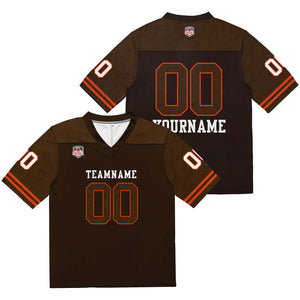 Camiseta de fútbol personalizada con nombre y número del equipo impresos y bordados-color marrón y naranja