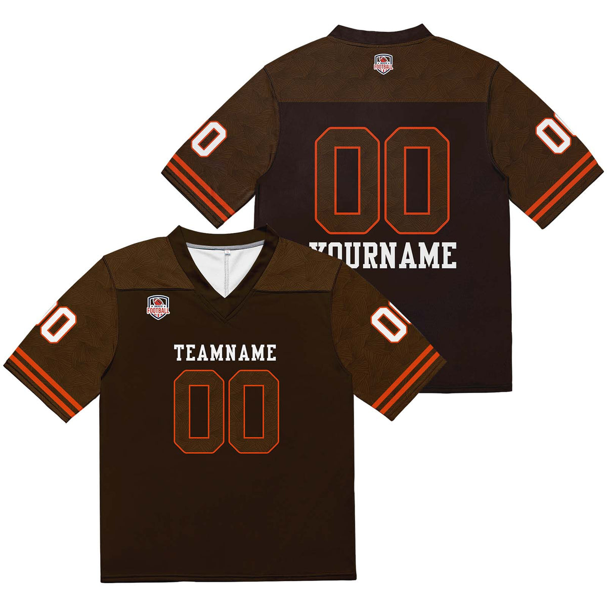 Camiseta de fútbol personalizada con nombre y número del equipo impresos y bordados-color marrón y naranja