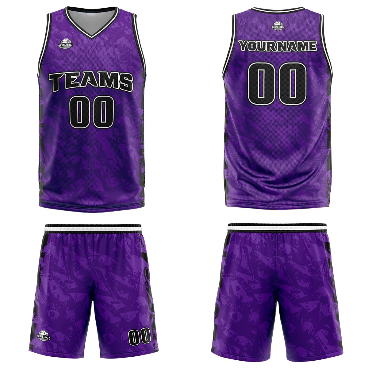 Uniforme de baloncesto personalizado color morado roto con tu logotipo-nombre y número impresos