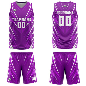 Uniforme de baloncesto personalizado con triángulo morado y estampado de tu logotipo-nombre y número