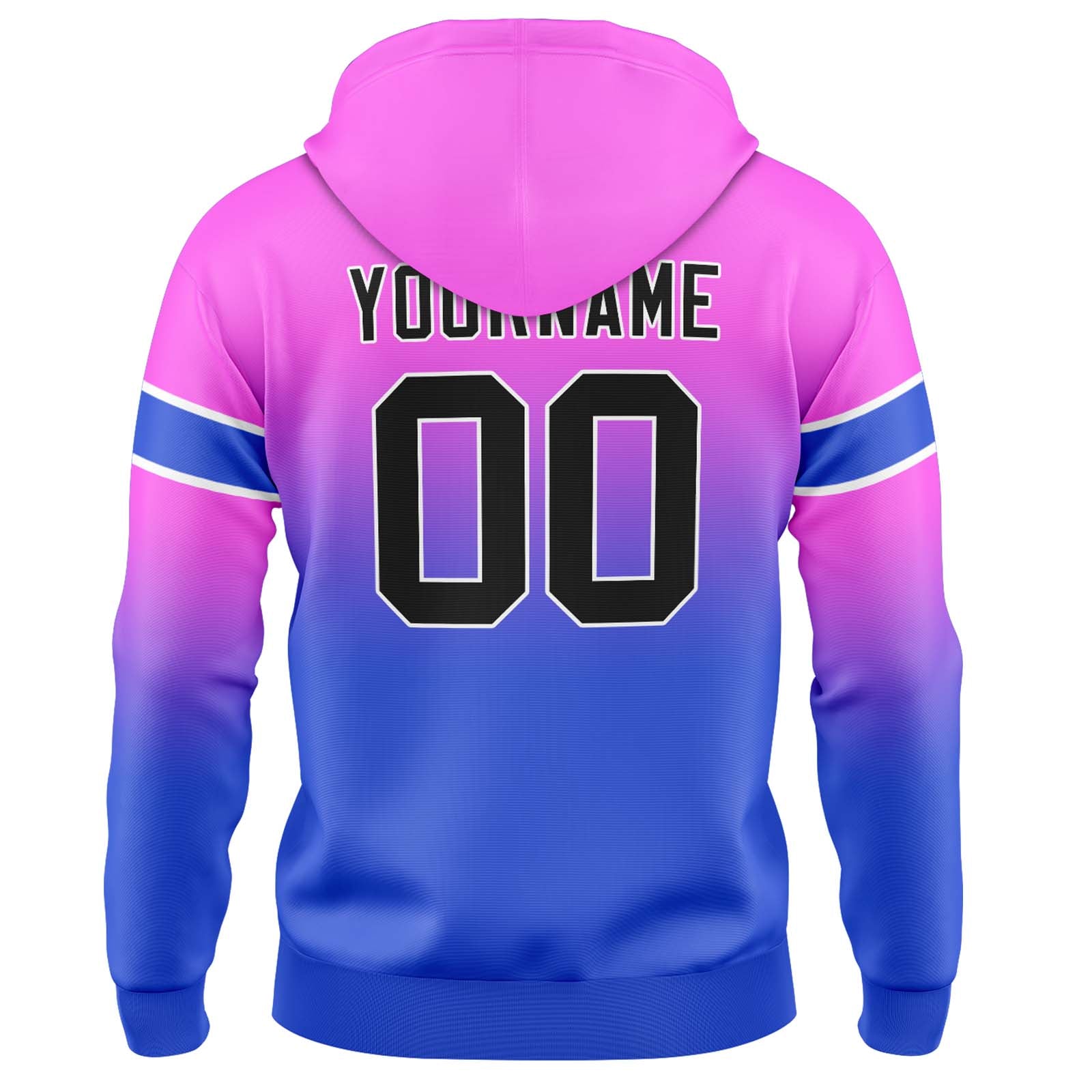 Sudadera con capucha personalizada con degradado para hombre-mujer-niña o niño Estampa tu logotipo-nombre y número en rosa y azul