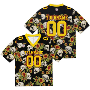 Camiseta de fútbol personalizada con nombre y número del equipo bordados y estampados-color amarillo calavera