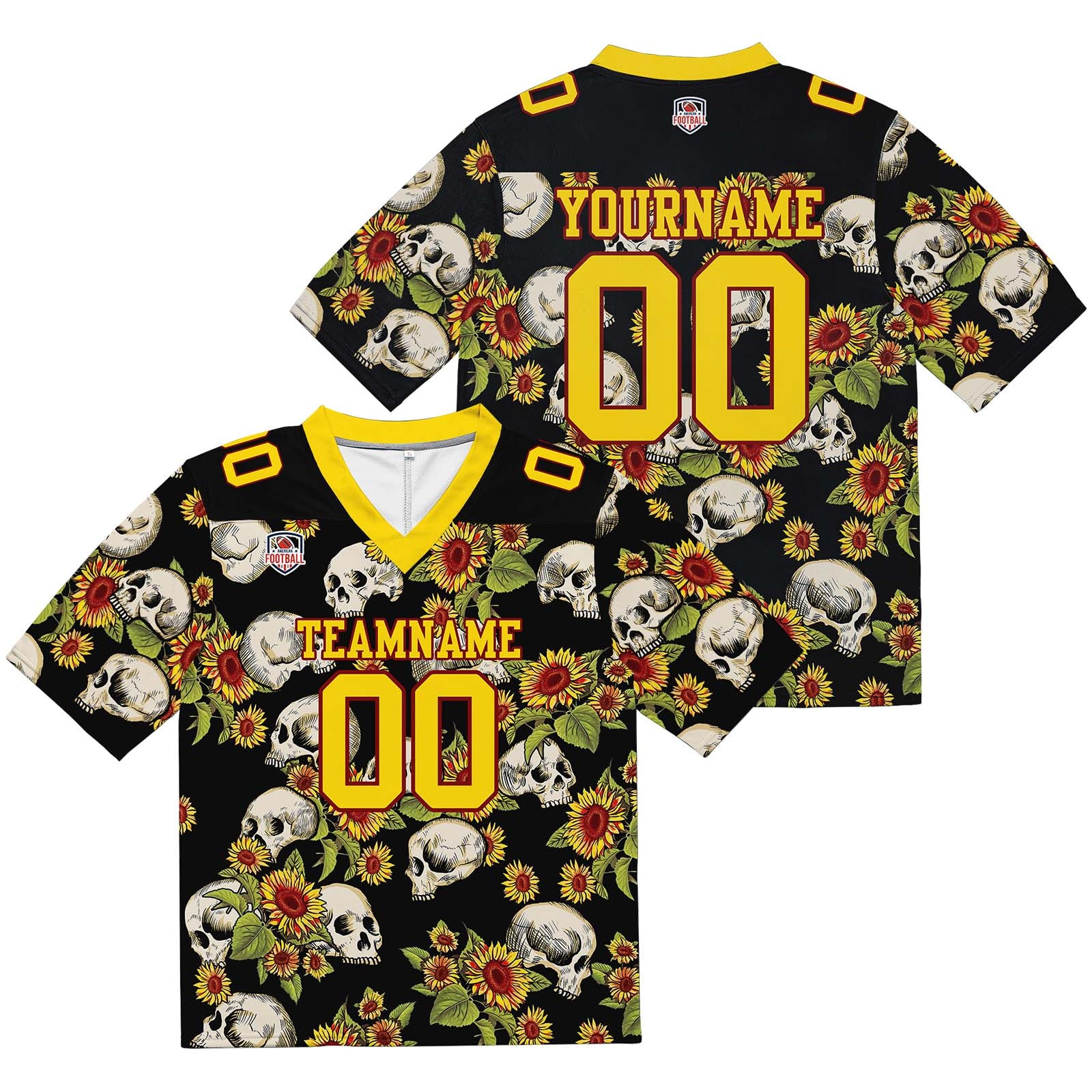 Camiseta de fútbol personalizada con nombre y número del equipo bordados y estampados-color amarillo calavera