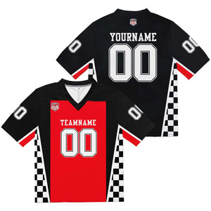 Camiseta de fútbol personalizada con nombre y número del equipo impresos y bordados-en rojo-negro y blanco