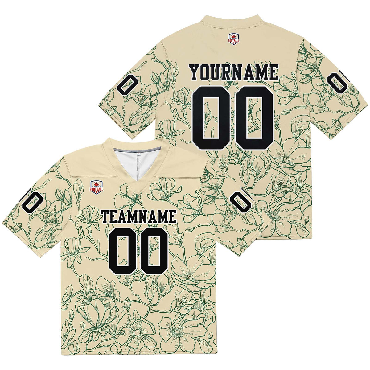 Camiseta de fútbol personalizada con nombre y número del equipo bordados-color crema y verde