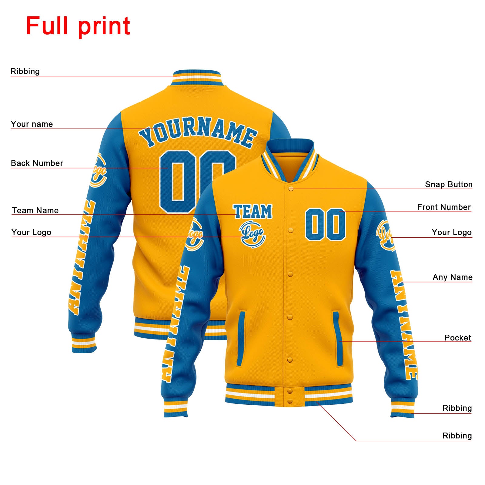 Chaqueta universitaria personalizada estilo Letterman para hombres-mujeres y jóvenes-color naranja y azul