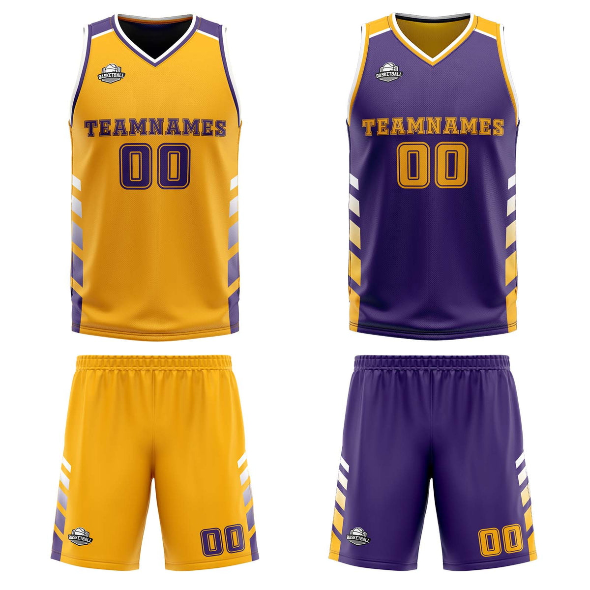 Traje de baloncesto reversible personalizado naranja-morado y blanco para adultos y niños