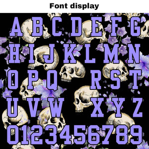 Camiseta de fútbol personalizada con nombre y número del equipo bordados y estampados-calavera morada