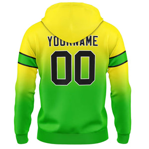 Sudadera con capucha degradada personalizada para hombre-mujer-niña o niño Estampa tu logotipo-nombre y número en amarillo y verde