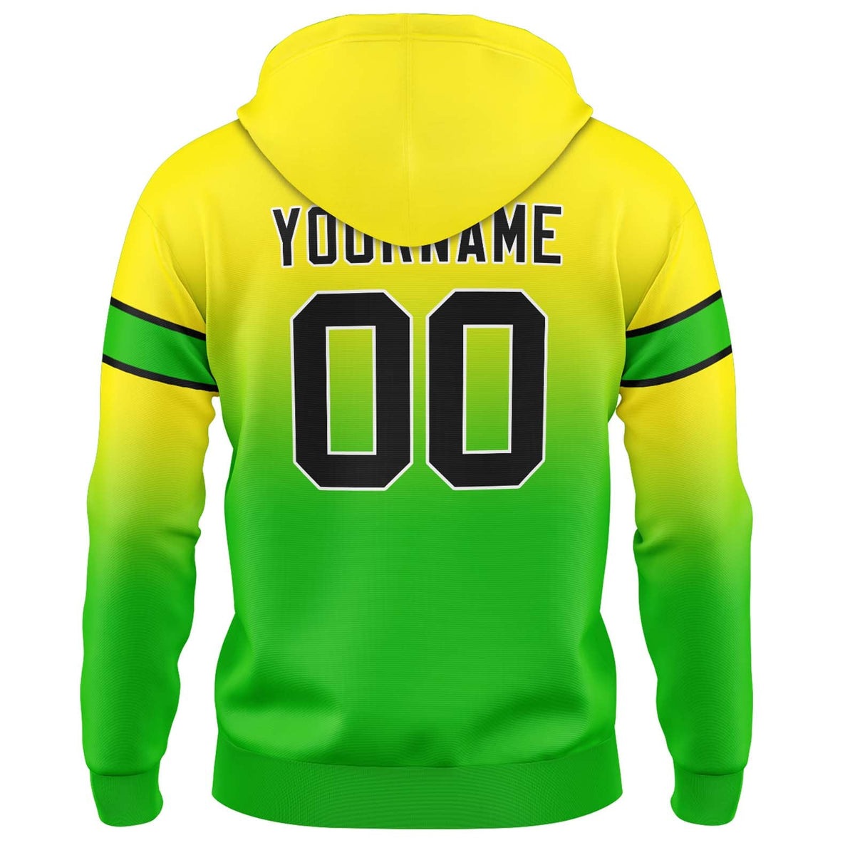 Sudadera con capucha degradada personalizada para hombre-mujer-niña o niño Estampa tu logotipo-nombre y número en amarillo y verde
