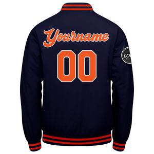 Chaqueta universitaria personalizada estilo Letterman para hombres-mujeres y jóvenes-color azul marino y naranja