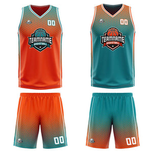 Traje de baloncesto reversible personalizado en naranja-cian y blanco para adultos y niños