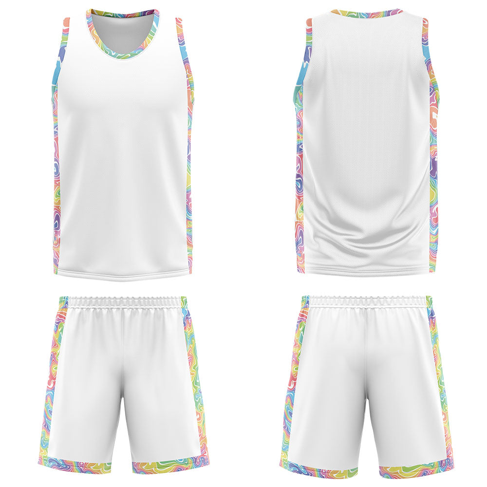 Uniforme de baloncesto blanco personalizado con tu logotipo-nombre y número impresos