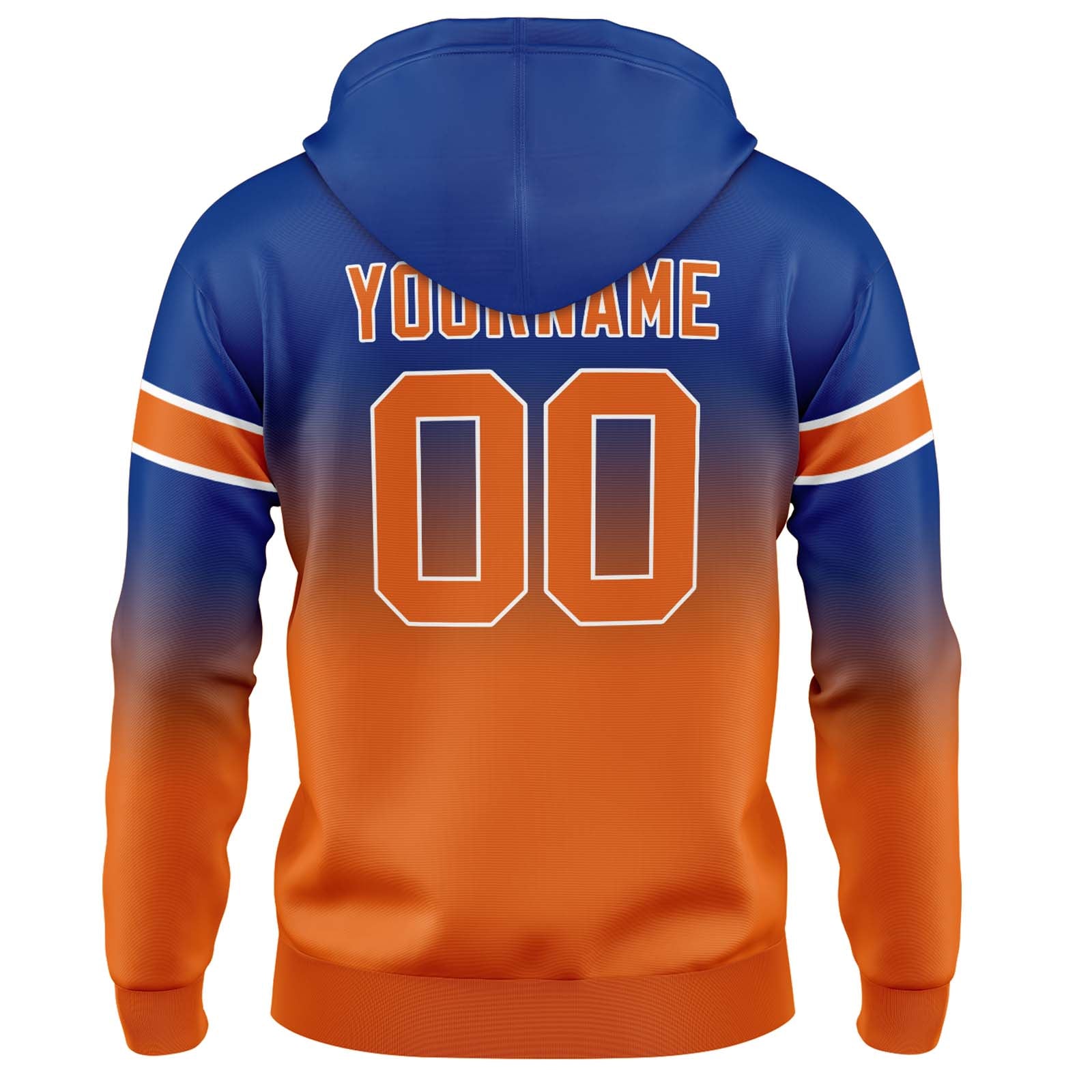 Sudadera con capucha degradada personalizada para hombre-mujer-niña o niño Imprime tu logotipo-nombre y número en azul marino y naranja