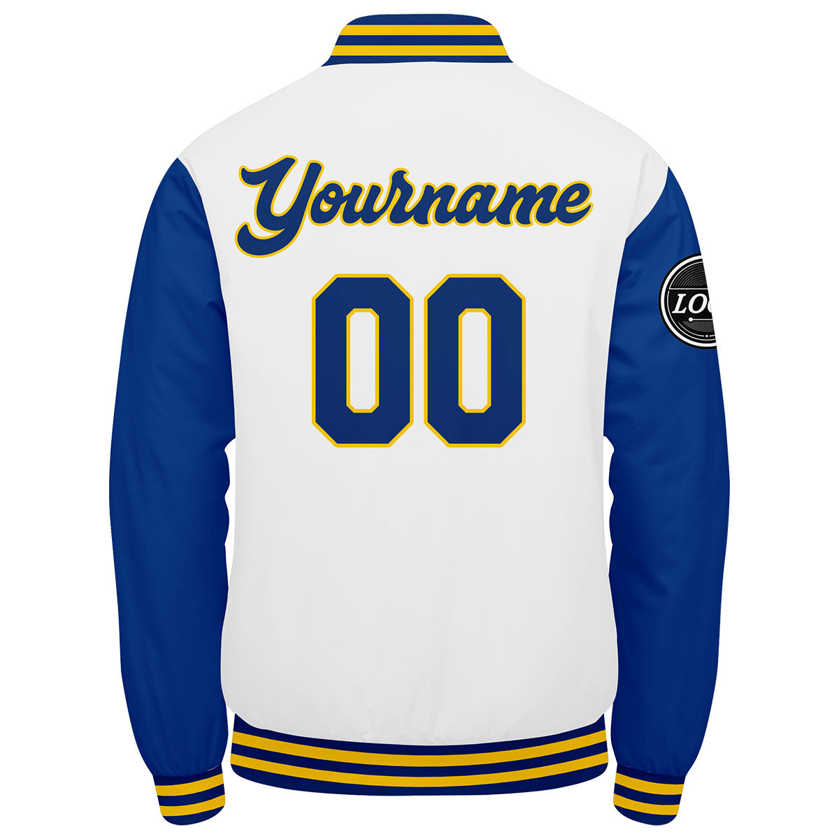 Chaqueta universitaria personalizada estilo Letterman para hombres-mujeres y jóvenes-color azul rey y amarillo