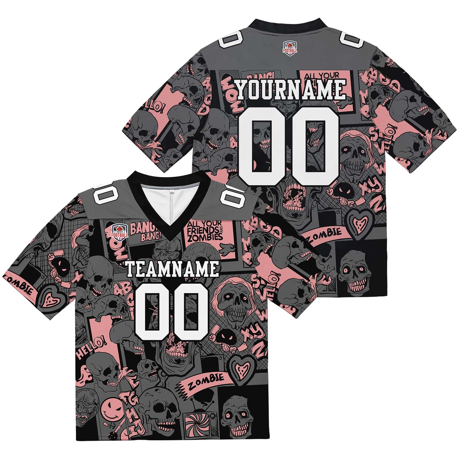 Camiseta de fútbol personalizada con nombre y número del equipo impresos y bordados-color rosa