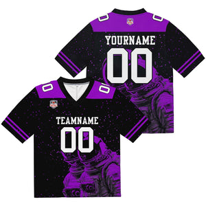Camiseta de fútbol personalizada con nombre y número del equipo bordados-color negro y morado
