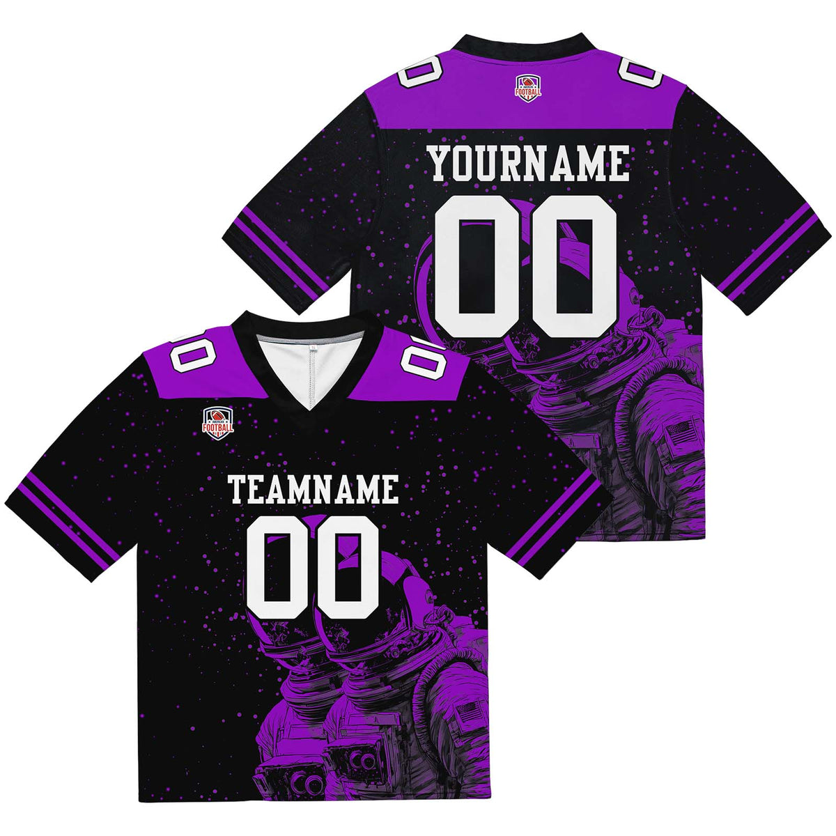 Camiseta de fútbol personalizada con nombre y número del equipo bordados-color negro y morado