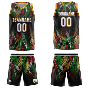 Uniforme de baloncesto personalizado negro y naranja con tu logotipo-nombre y número impresos