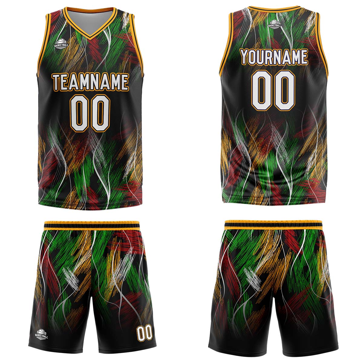 Uniforme de baloncesto personalizado negro y naranja con tu logotipo-nombre y número impresos